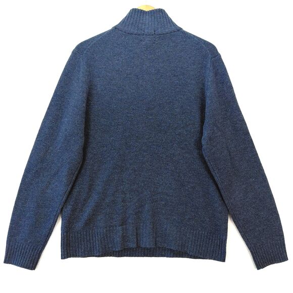 J Crew Sweater Men Large Blue Lambswool 1/4 Zip Knit Mock Neck Slim Fit Academia - Picture 10 of 11